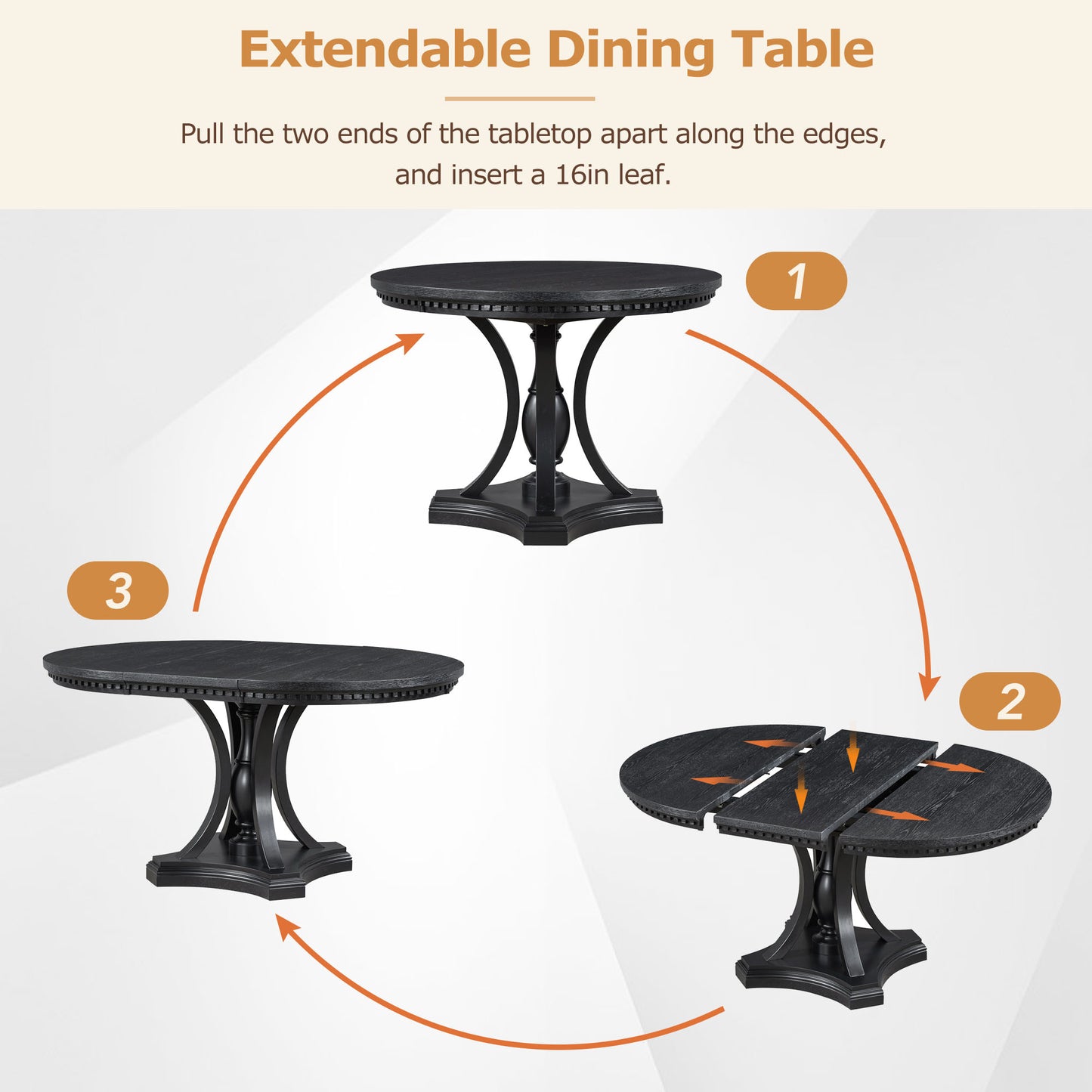 TREXM Retro 5-piece Dining Set Extendable Round Table And 4 Chairs For Kitchen Dining Room BLACK OAK