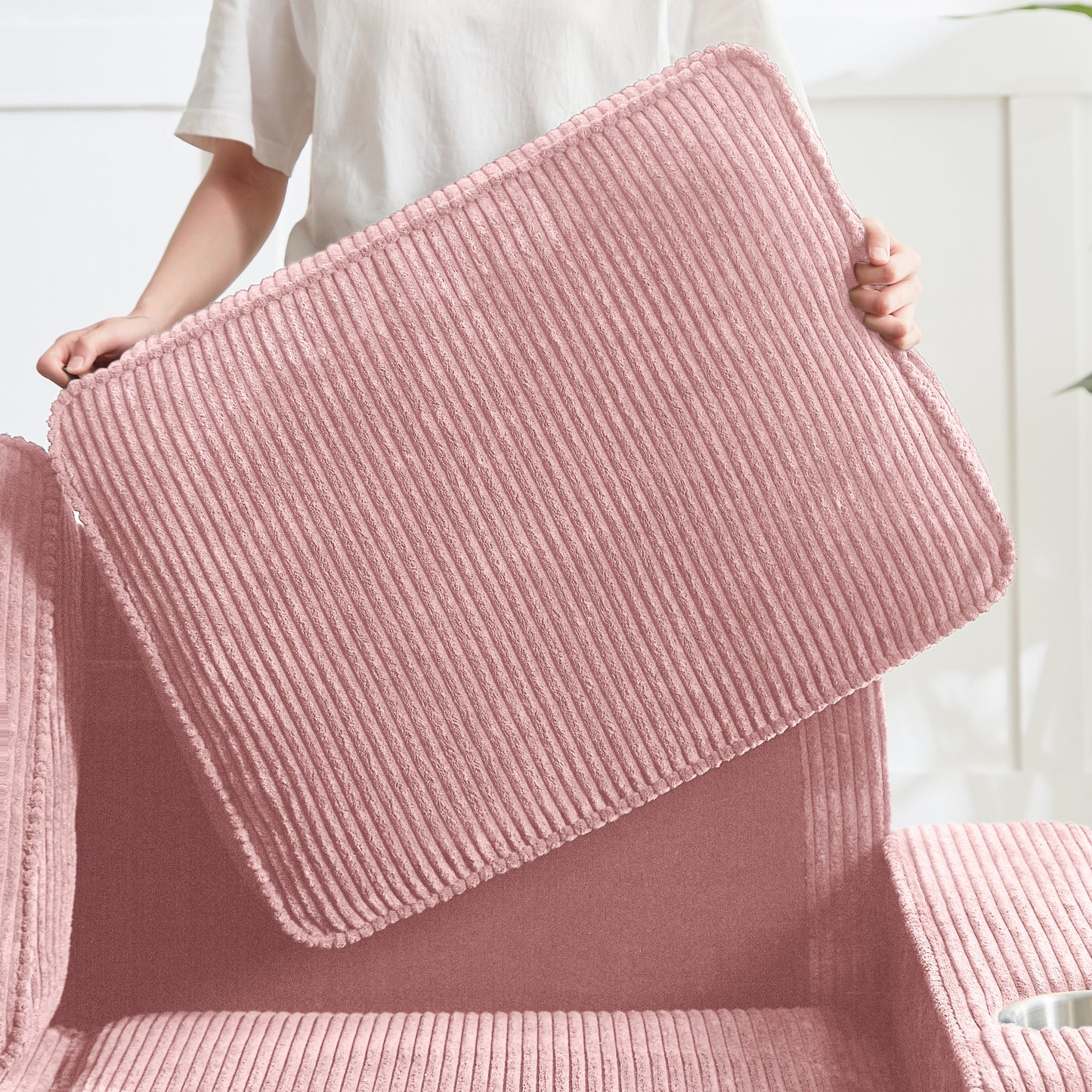 83.86 Corduroy Fabric Sofa,Modern Compressed Couch,3-Seater Sofa, Furniture For Living Room,Bedroom,office ,Pink