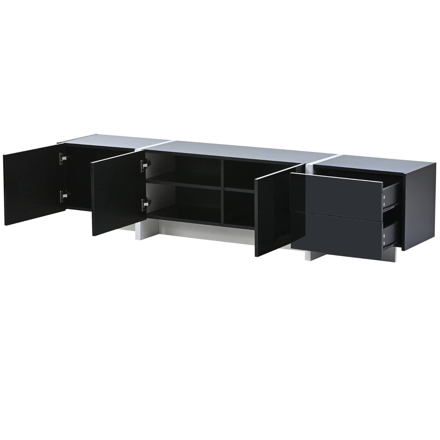 Contemporary White & Black TV Stand, Unique Style Console For TVs