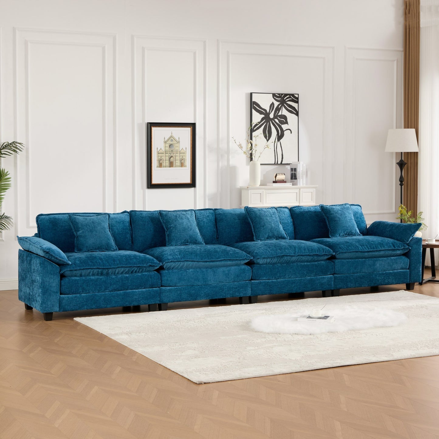 Wider Armrest 3 Seats Ottoman Is Not Included, Modern Sectional Couch, For Living Room Bedroom And Apartment, Comfy Double Layer Upholstered Seat Cushion, Breathable Chenille Fabric,Blue,SW5044BL