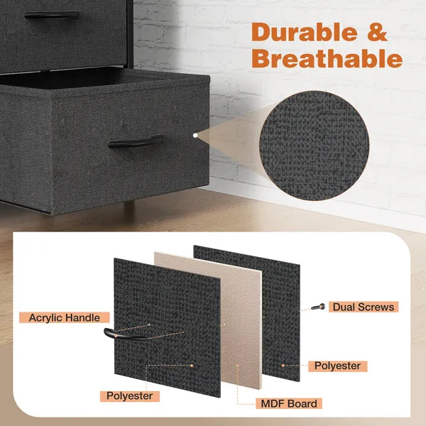Dresser For Bedroom With 9 Fabric Storage Drawer Wardrobe Tall Chest Organizer Closet Adult&Kids Clothes Cabinet Furniture