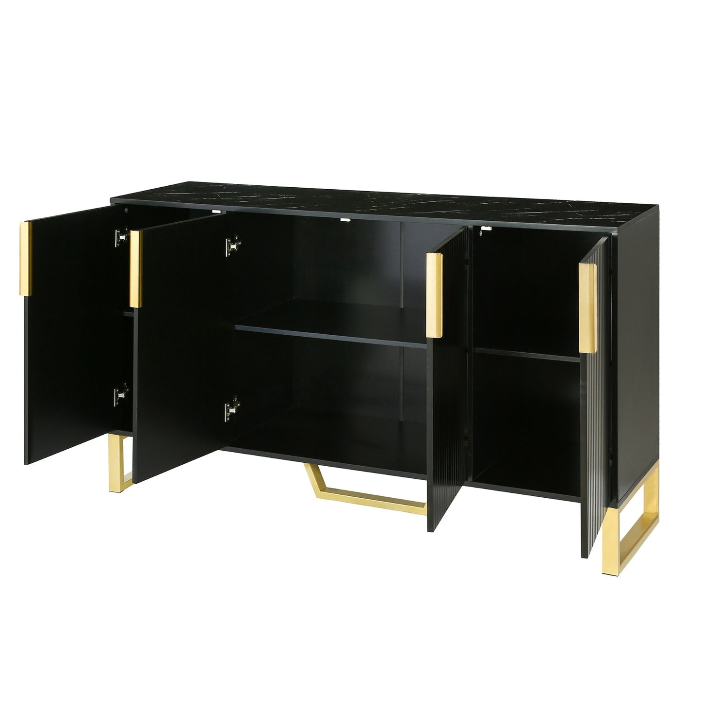 TREXM Modern Sideboard 4 Doors, Metal Handles & Legs, Adjustable Shelves Cabinet