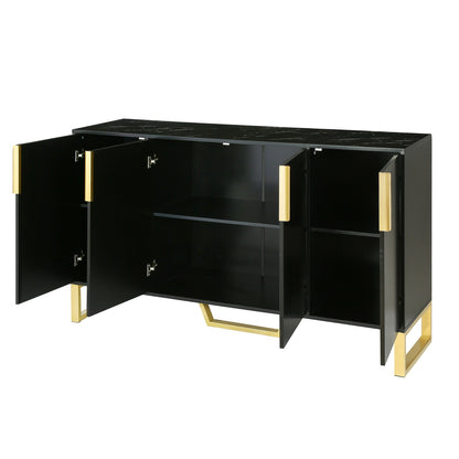 TREXM Modern Sideboard 4 Doors, Metal Handles & Legs, Adjustable Shelves Cabinet