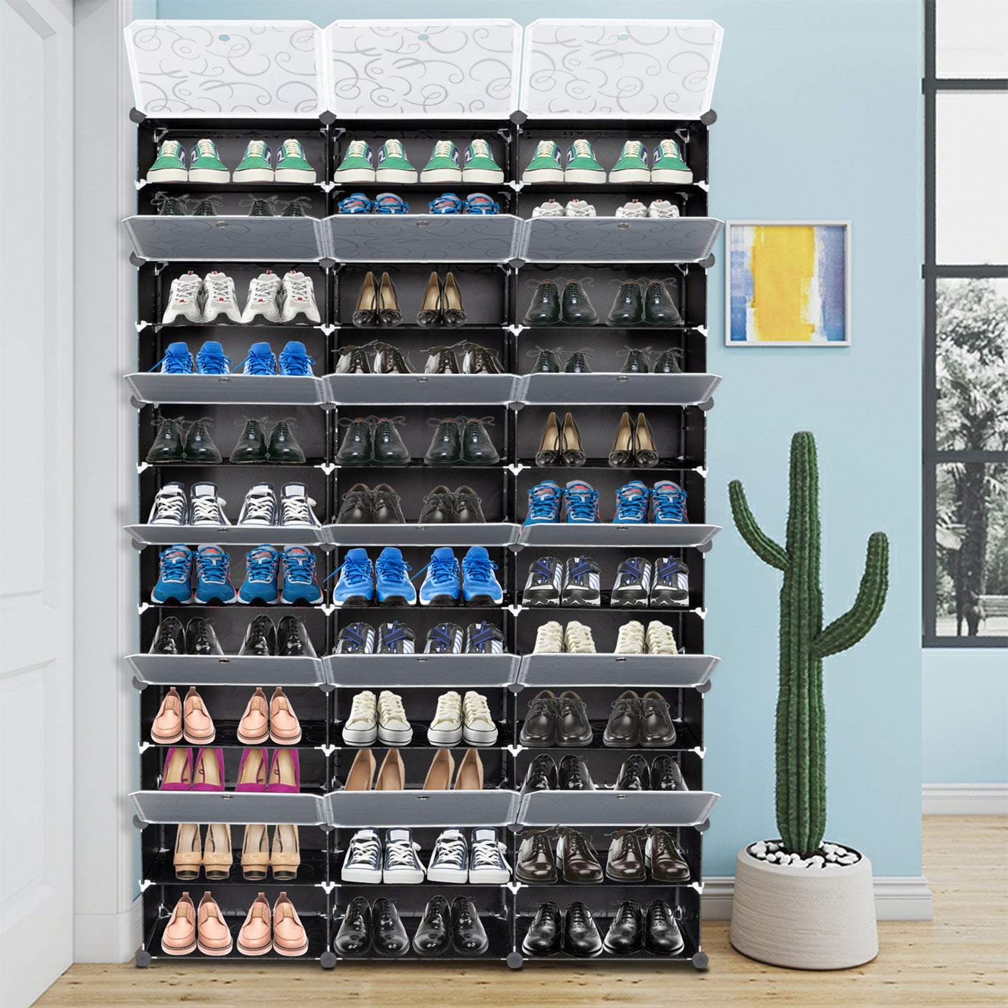 12-Tier Portable 72 Pair Shoe Rack Organizer 36 Grids Tower Shelf Storage Cabinet Stand Expandable For Heels, Boots, Slippers, Black
