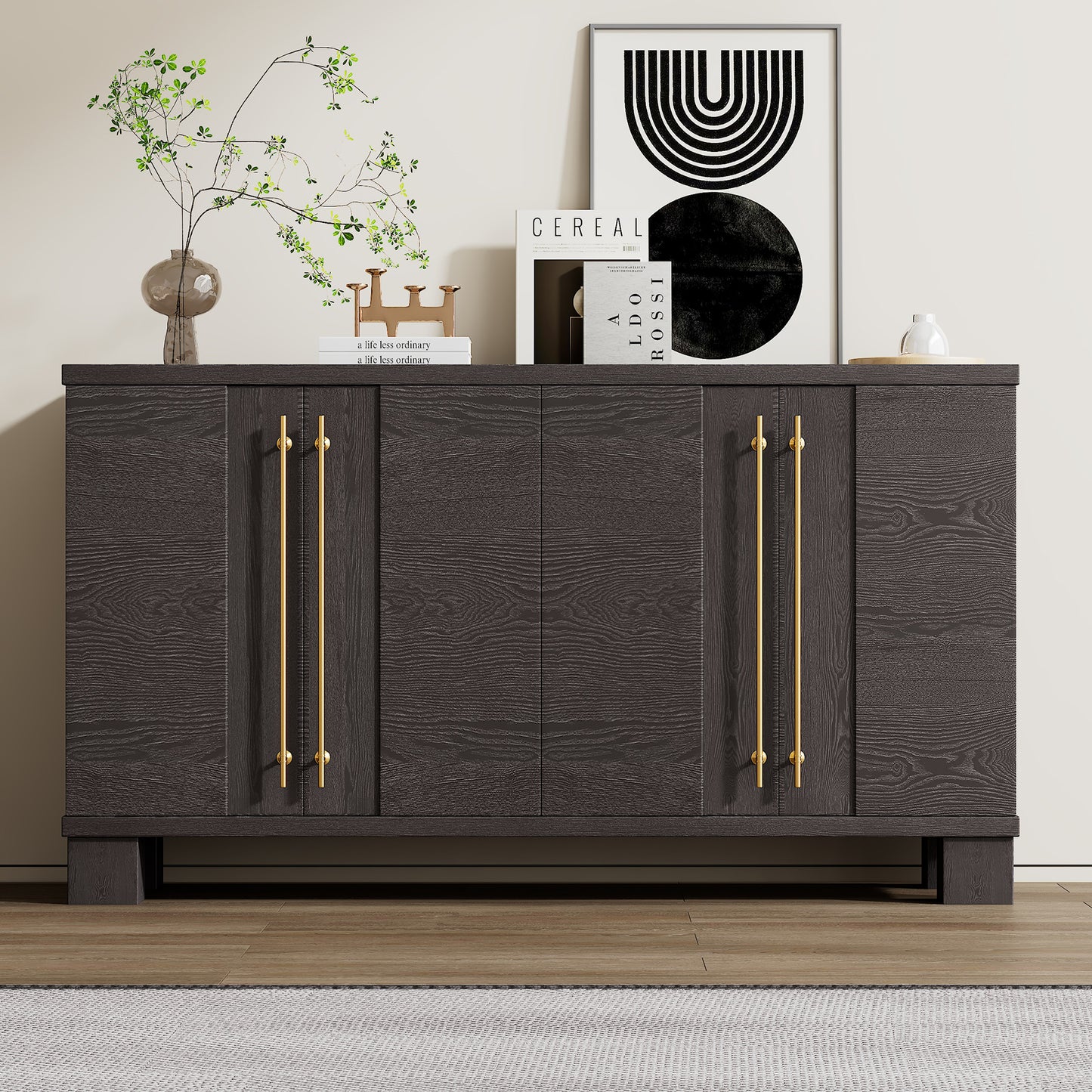 TREXM Sideboard Buffet Cabinet With Storage  Wood Sideboard With Adjustable Shelves And Gold Handles For Kitchen  Dining Room And Living Room  Taupe