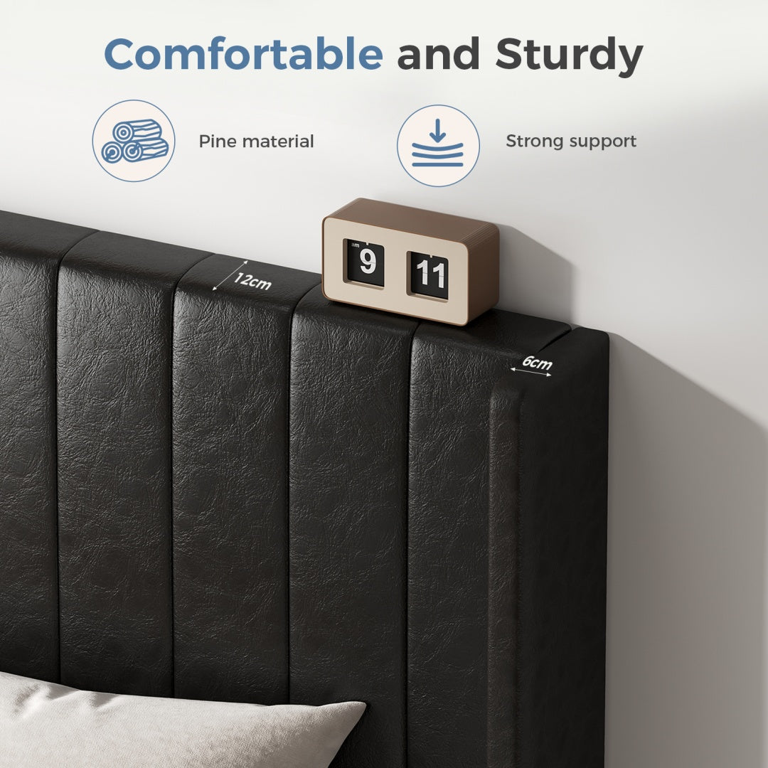 Double Bed Frame, Fabric-covered Wing-shaped Headboard And Wooden Crossbars, With A Load Capacity Of 500 Pounds, Without Box Springs