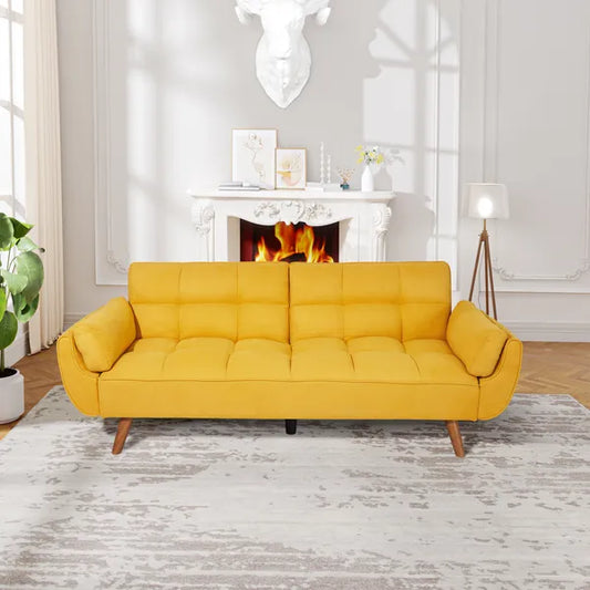 75' Flared Arm Convertible Sleeper Sofa-Yellow