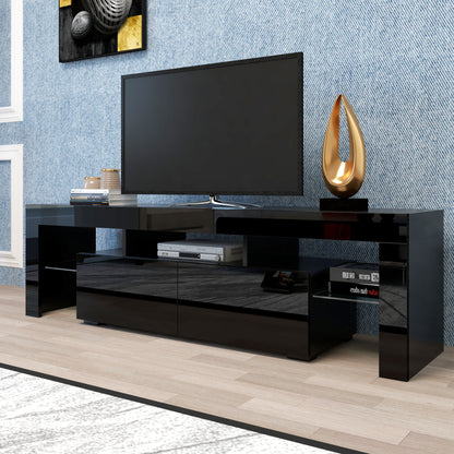 Modern Black TV Stand  20 Colors LED TV Stand W Remote Control Lights