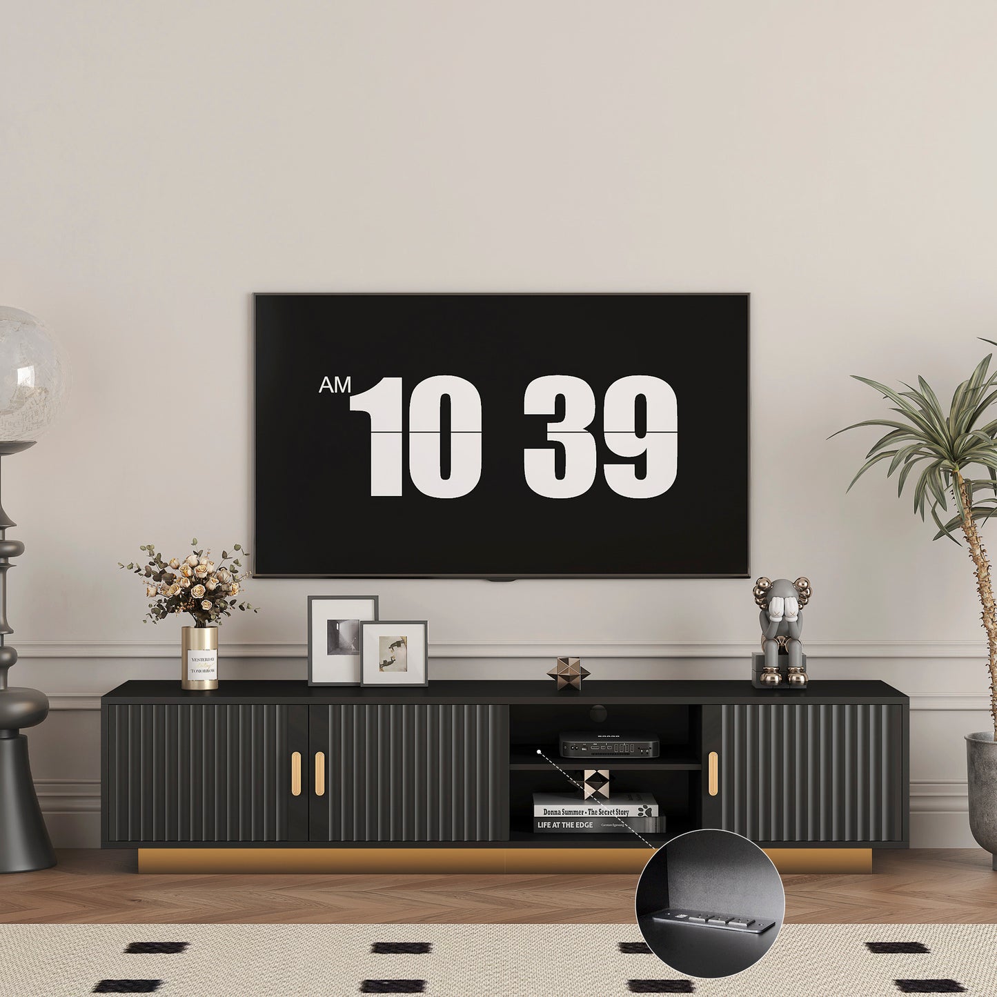 Mid Century Modern TV Stand With LED Lights For 80 Inch TV, Entertainment Center Wooden TV Stand, TV Stand Desk Media Cabinet With Storage For Living Room Bedroom