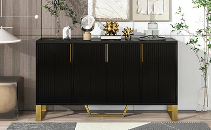 TREXM Modern Sideboard 4 Doors, Metal Handles & Legs, Adjustable Shelves Cabinet