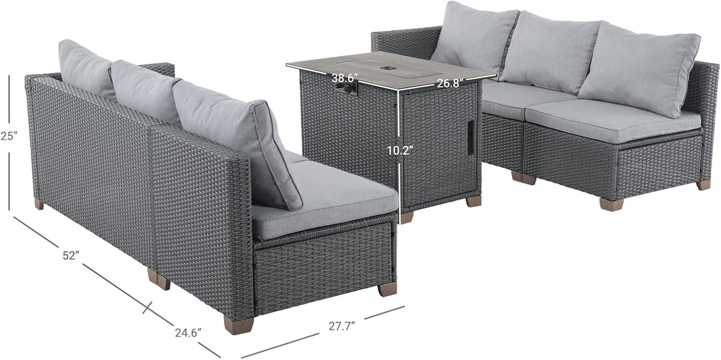 Modular Wicker Outdoor Furniture Set with Fire Pit
