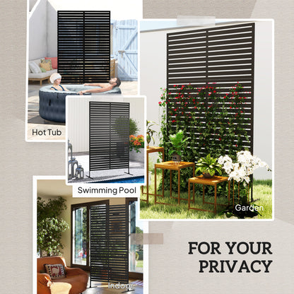 Decorative Privacy Fence Screen, Metal Outdoor Privacy Screen Climbing Plant Trellis with Stand, 78" H x 48" W, Black