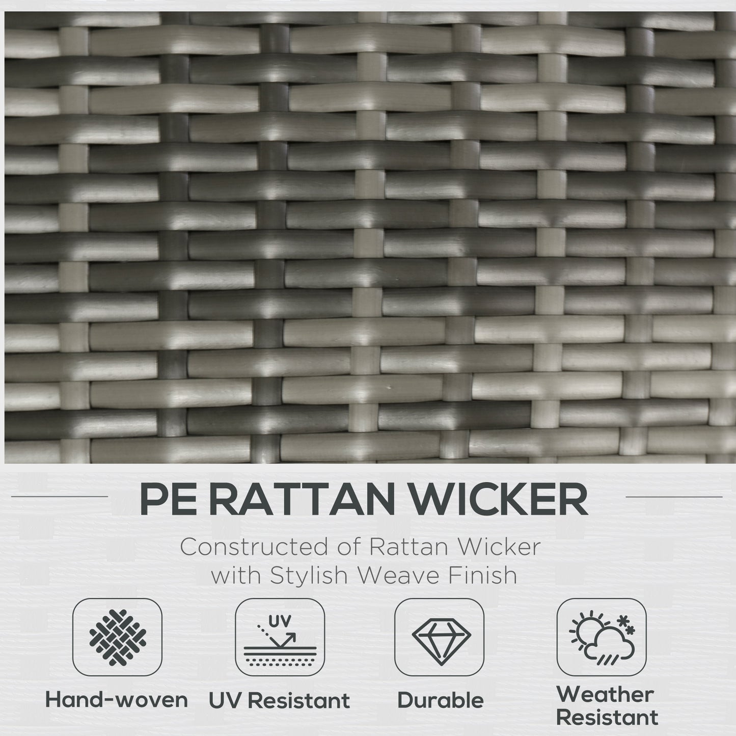 5 Pieces Rattan Wicker Lounge Chair Outdoor Patio Conversation Set with 2 Cushioned Chairs, 2 Ottomans and Tempered Glass Top Coffee Table, Gray/Light Gray