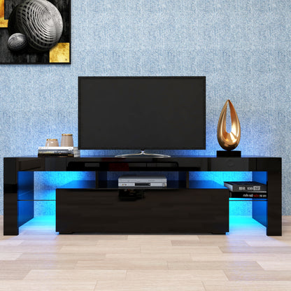 Modern Black TV Stand  20 Colors LED TV Stand W Remote Control Lights