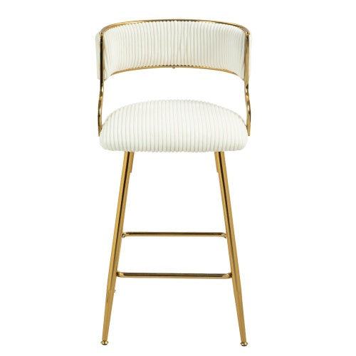 SET OF 2,26 Counter Height Bar Stools Corduroy Kitchen Island Counter Bar Stool With Back,golden Chromed Base And Footrest