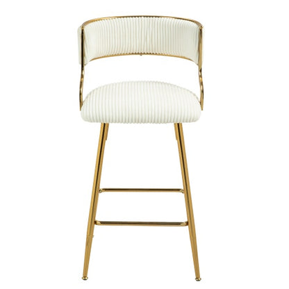 SET OF 2,26 Counter Height Bar Stools Corduroy Kitchen Island Counter Bar Stool With Back,golden Chromed Base And Footrest