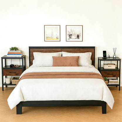 Bedside Table, With Built-in USB- C-type Port Sockets And Adjustable Drawers, 3-layer Storage Rack, And Fabric Drawers