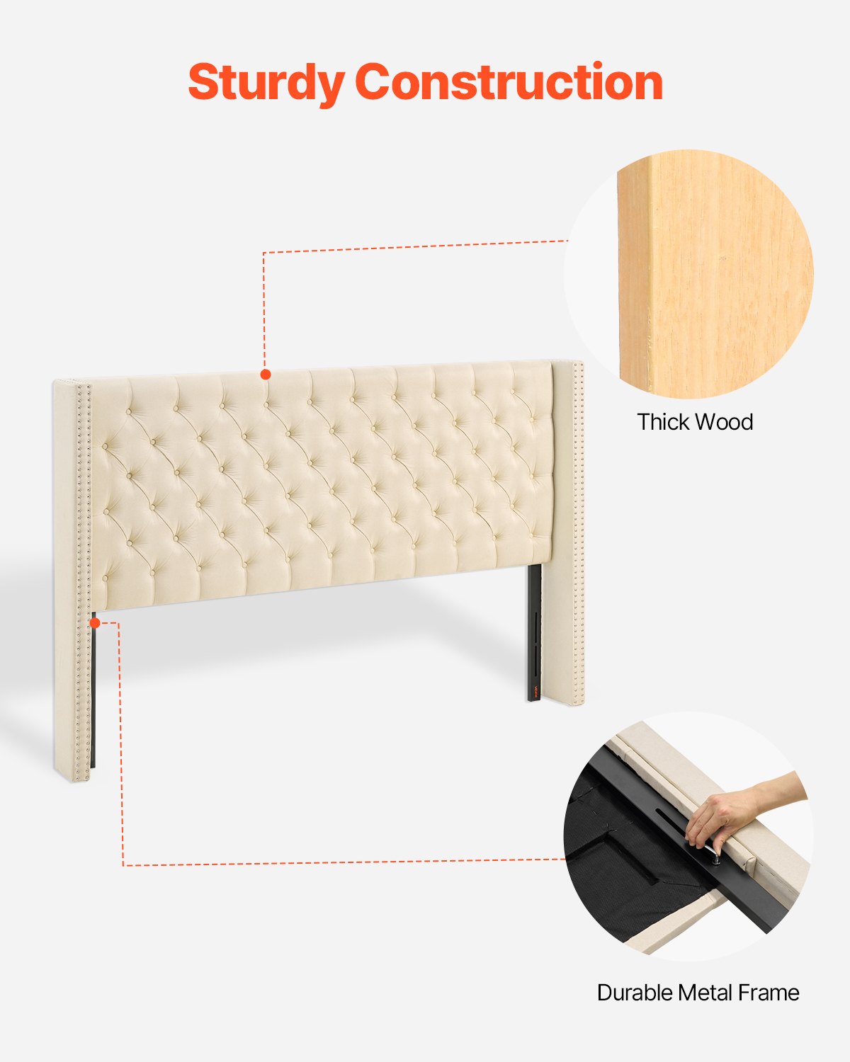 Headboard, King Size Headboard With Adjustable Height, Comfortable Diamond Tufted For King Size Bed, W84.1 X H (54.33-60.24) X D 8.27 In, Ideal For Bedroom, Hotel, Homestay, Dormitory, Cream