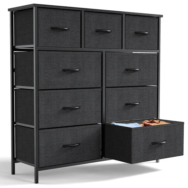 Dresser For Bedroom With 9 Fabric Storage Drawer Wardrobe Tall Chest Organizer Closet Adult&Kids Clothes Cabinet Furniture