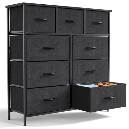 Dresser For Bedroom With 9 Fabric Storage Drawer Wardrobe Tall Chest Organizer Closet Adult&Kids Clothes Cabinet Furniture
