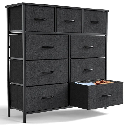 Dresser For Bedroom With 9 Fabric Storage Drawer Wardrobe Tall Chest Organizer Closet Adult&Kids Clothes Cabinet Furniture