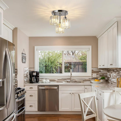 Semi Flush Mount Ceiling,3-Light Kitchen Mount,Hallway Light Fixtures Ceiling With Clear Crystal Sha