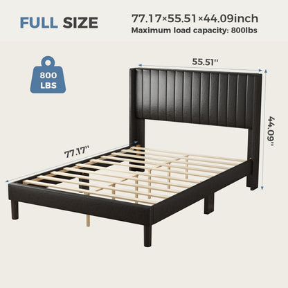 Double Bed Frame, Fabric-covered Wing-shaped Headboard And Wooden Crossbars, With A Load Capacity Of 500 Pounds, Without Box Springs