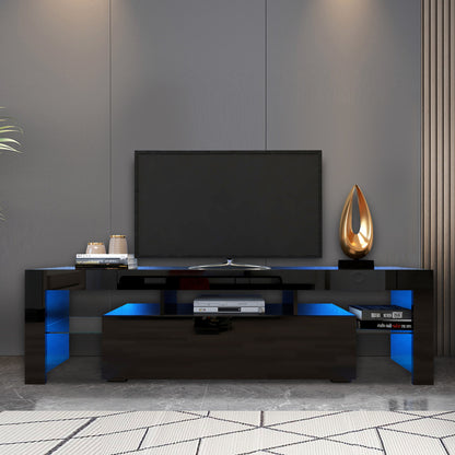 Modern Black TV Stand  20 Colors LED TV Stand W Remote Control Lights