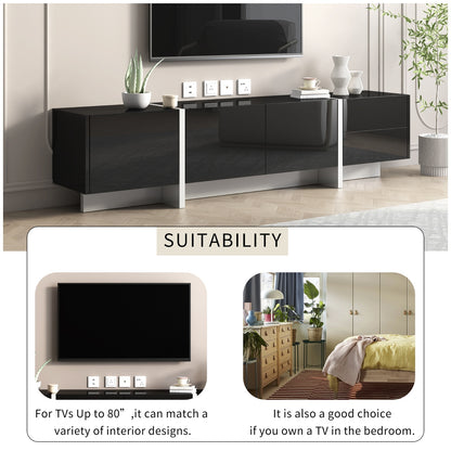 Contemporary White & Black TV Stand, Unique Style Console For TVs