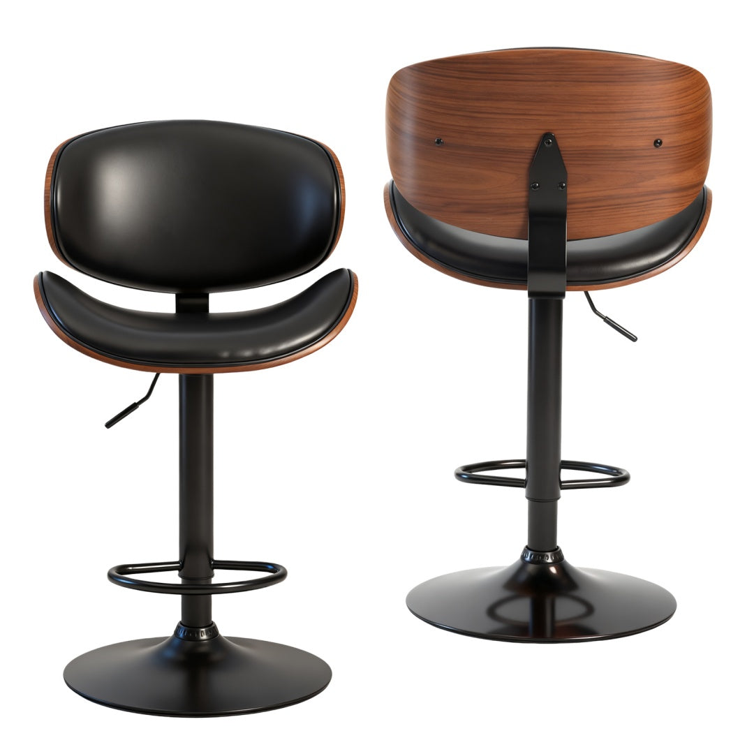 A Set Of 2 Rotating Bar Stools With Adjustable Height, PU Leather Decorative Chairs, Backrests And Footstools, And Anti-slip Rubber Bases
