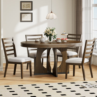 TREXM Round Dining Table For 4 With Chairs Set  Extendable Dining Table Set With 16 Removable Middle Leaf  5 Piece Retro Dining Table Set Unique Geometric Design For Kitchen  Dining Room  Walnut