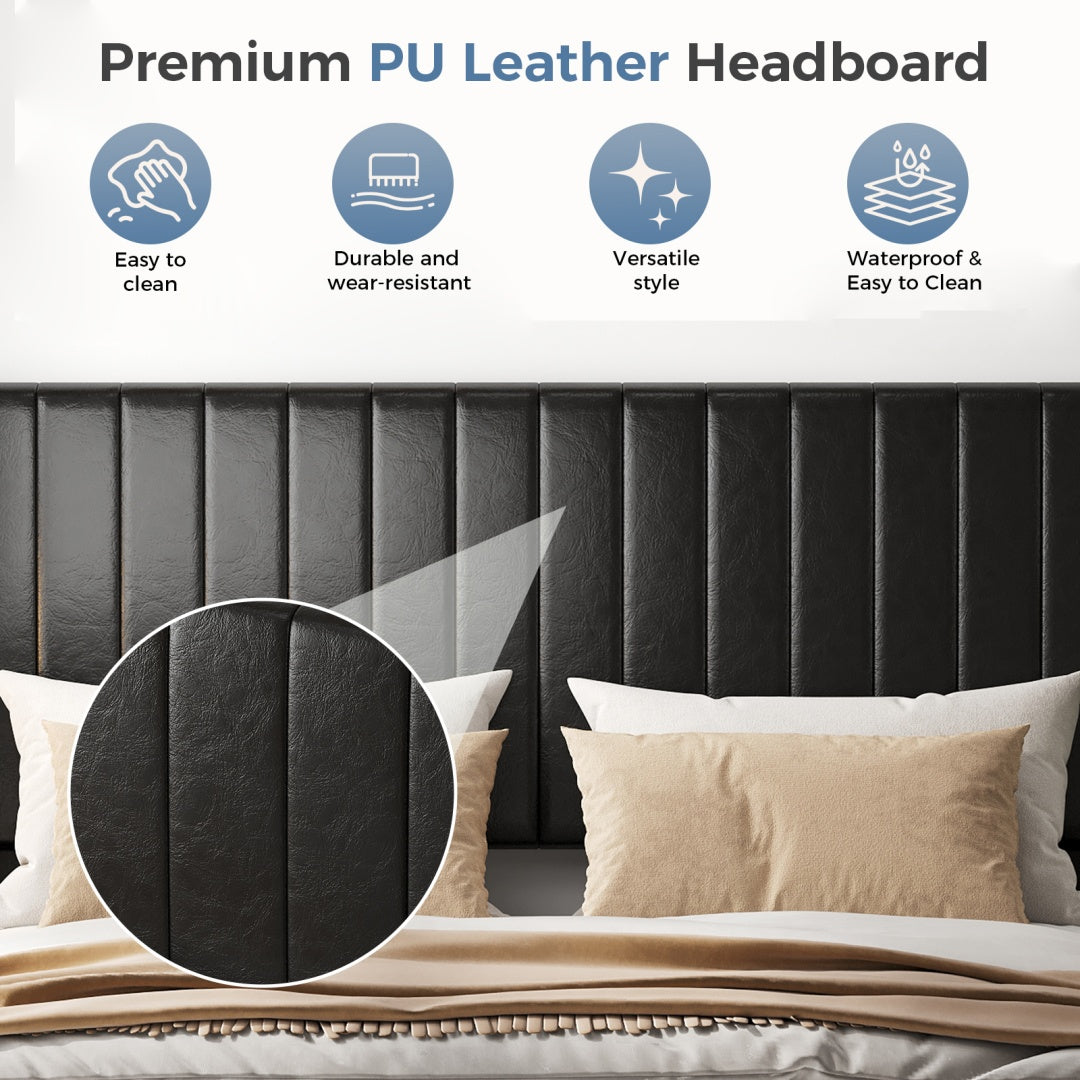 Double Bed Frame, Fabric-covered Wing-shaped Headboard And Wooden Crossbars, With A Load Capacity Of 500 Pounds, Without Box Springs