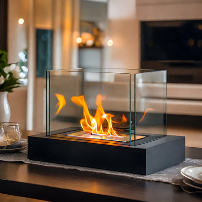 360° View Rectangular Tabletop Fire Bowl | Four-Sided Glass Bio-Ethanol Fire Pit for Patio, Deck & Indoor Decor | Modern Ventless Fireplace-2