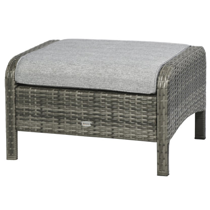 5 Pieces Rattan Wicker Lounge Chair Outdoor Patio Conversation Set with 2 Cushioned Chairs, 2 Ottomans and Tempered Glass Top Coffee Table, Gray/Light Gray