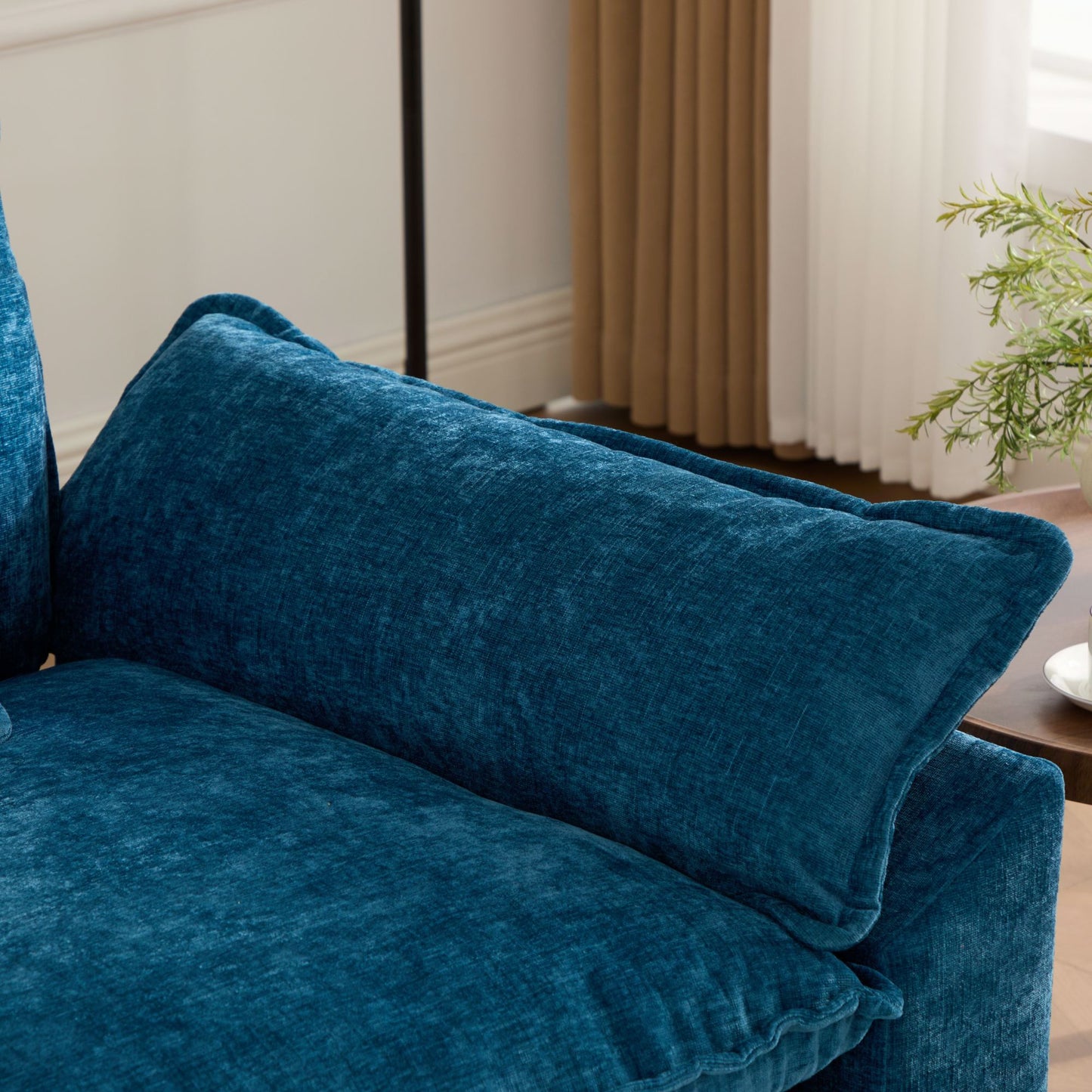 Wider Armrest 3 Seats Ottoman Is Not Included, Modern Sectional Couch, For Living Room Bedroom And Apartment, Comfy Double Layer Upholstered Seat Cushion, Breathable Chenille Fabric,Blue,SW5044BL