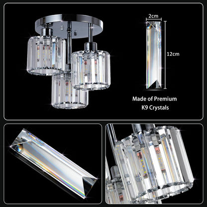 Semi Flush Mount Ceiling,3-Light Kitchen Mount,Hallway Light Fixtures Ceiling With Clear Crystal Sha