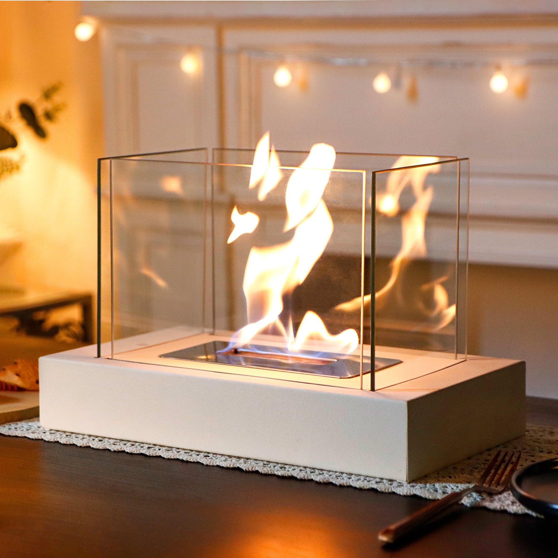 360° View Rectangular Tabletop Fire Bowl | Four-Sided Glass Bio-Ethanol Fire Pit for Patio, Deck & Indoor Decor | Modern Ventless Fireplace-5