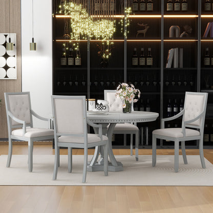 TREXM Retro 5-piece Dining Set Extendable Round Table And 4 Chairs For Kitchen Dining Room ANTIQUE GRAY OAK