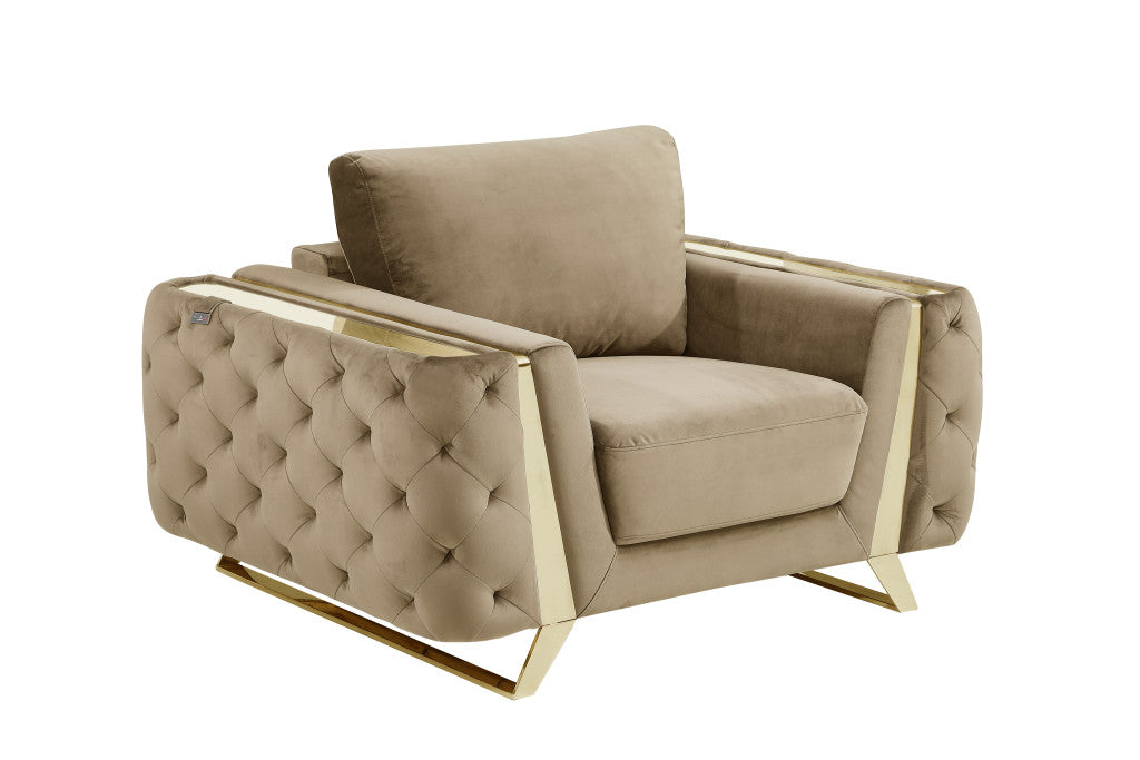 Three Piece Indoor Beige Velvet Six Person Seating Set-6