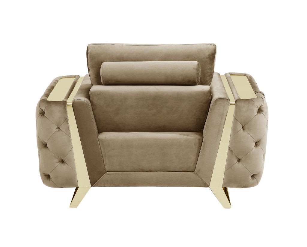 Three Piece Indoor Beige Velvet Six Person Seating Set-7