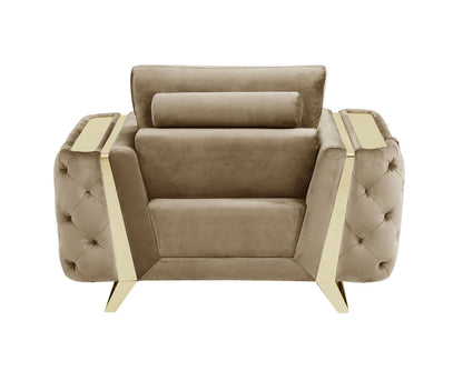 Three Piece Indoor Beige Velvet Six Person Seating Set-7