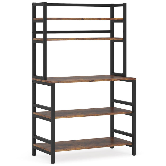 Industrial 5-Tier Kitchen Bakers Rack Free Standing Rustic Brown