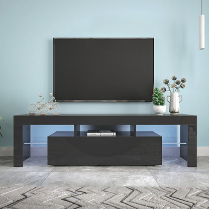 Modern Black TV Stand  20 Colors LED TV Stand W Remote Control Lights
