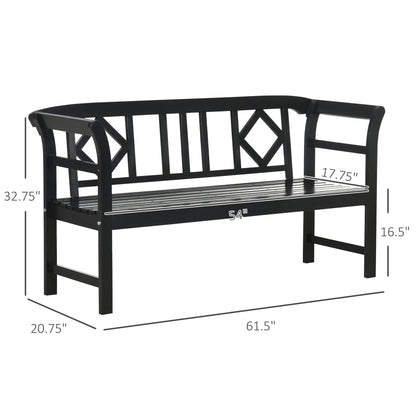 Wooden Patio Bench, Outdoor Garden Bench with Backrest and Armrests, 3 Person Porch Bench with Rustic Country Diamond Pattern, Black