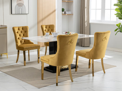 Nikki Modern, High-end Tufted Solid Wood Contemporary Velvet Upholstered Dining Chair With Golden Stainless Steel Plating Legs,Nailhead Trim,Set Of 2,Gold, SW1601GL