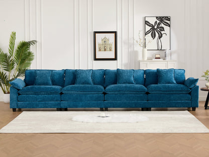 Wider Armrest 3 Seats Ottoman Is Not Included, Modern Sectional Couch, For Living Room Bedroom And Apartment, Comfy Double Layer Upholstered Seat Cushion, Breathable Chenille Fabric,Blue,SW5044BL