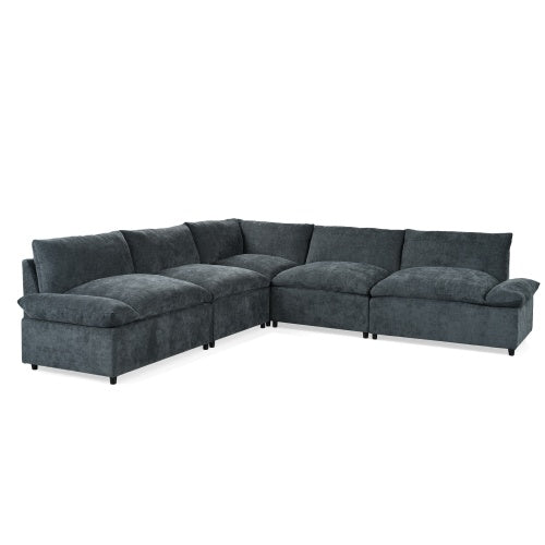 115.5 Modular Deep Gray Sectional Sofa With Durable Polyester Upholstery, Plush Cushions, Hidden Storage Compartments, And Versatile Design For Living Room, Lounge, Or Office