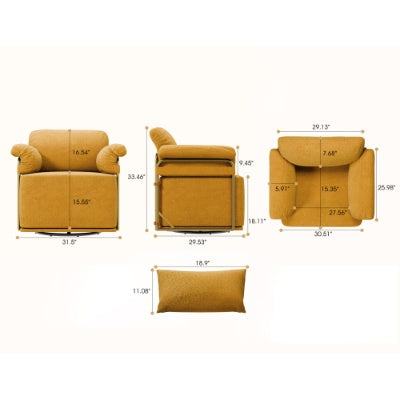 360 Degree Square Swivel Accent Sofa Chair,Fluffy Fabric Lounge Wide Upholstered Reading Chair With Gold Metal Legs, Comfortable Armchair For Living Room,Bedroom,Office