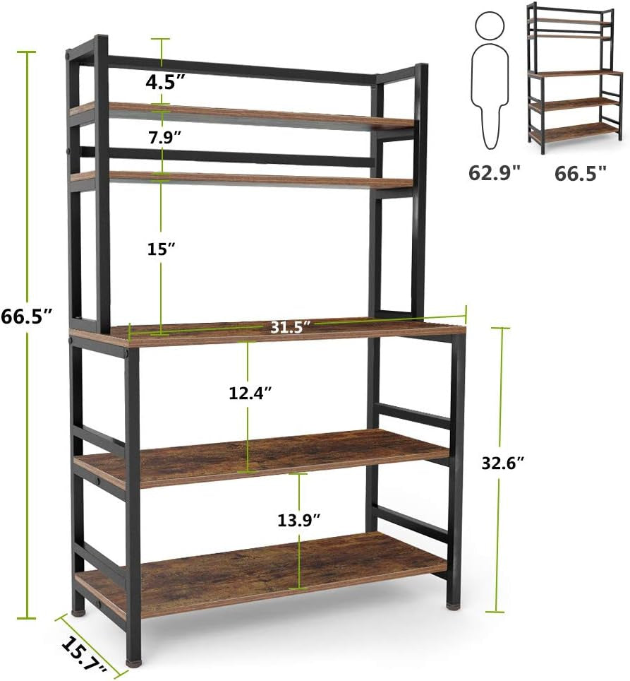 Industrial 5-Tier Kitchen Bakers Rack Free Standing Rustic Brown