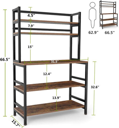 Industrial 5-Tier Kitchen Bakers Rack Free Standing Rustic Brown